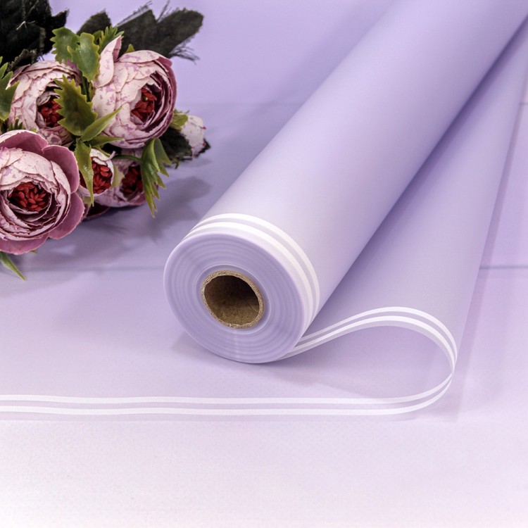 1824/2635 Плёнка 58 см 800 г матовая с двойной белой полосой 55мкм Светло-фиолетовый 1/12