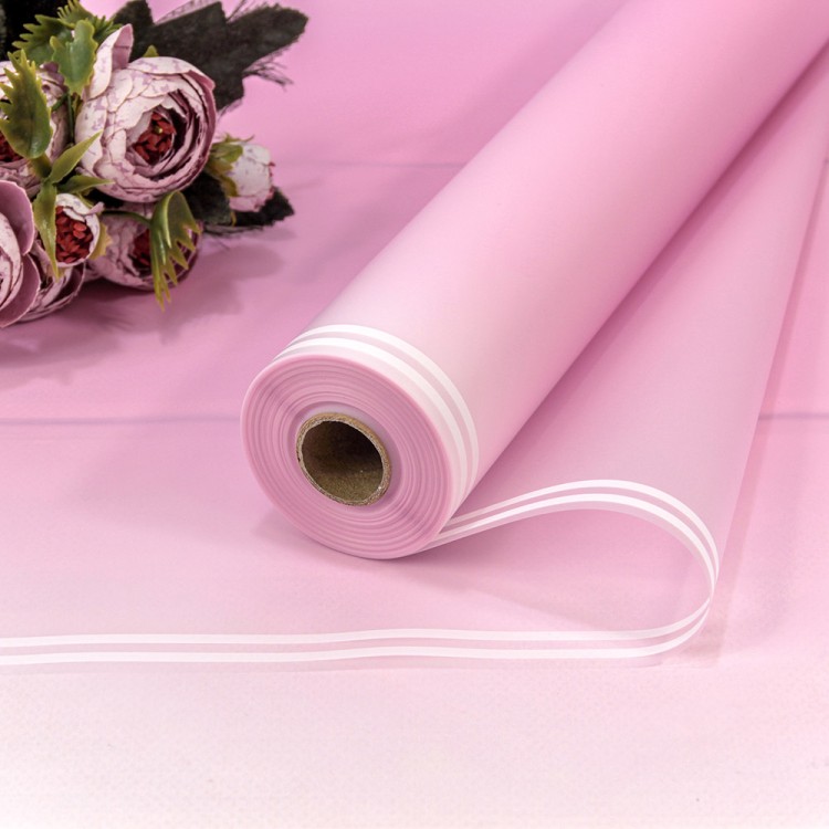 1824/672	 Плёнка 58 см 800 г матовая с двойной белой полосой 55мкм Розовый-672 1/12