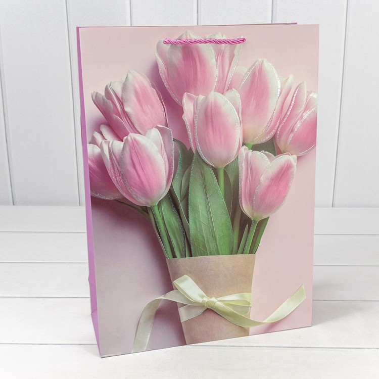 000311A Пакет подарочный с блёстками "Тюльпаны" (микс-311) 30*41,5*12 210г 1/20 1/80