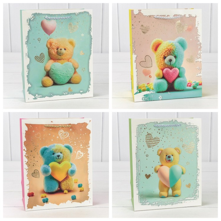 000314E Пакет подарочный с тиснением "Мишки" (микс) 18*23*10 210г 1/20 1/360