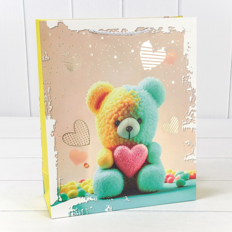 000314C Пакет подарочный с тиснением "Мишки" (микс) 26*32*10 210г 1/20 1/240