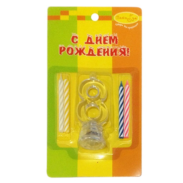 6050047 Y Набор свечей 4шт с мигающим держателем 7см Цифра 8