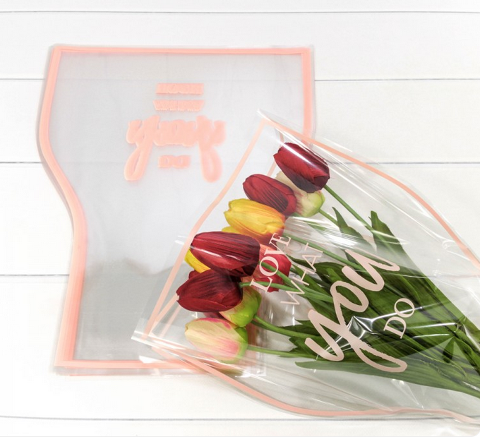 001510/2 Пакет "Конус для цветов" 36*20*45 (30 шт.) Розовая рамка 1/100